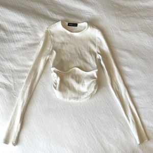 Honeybum ribbed cropped white long sleeve top